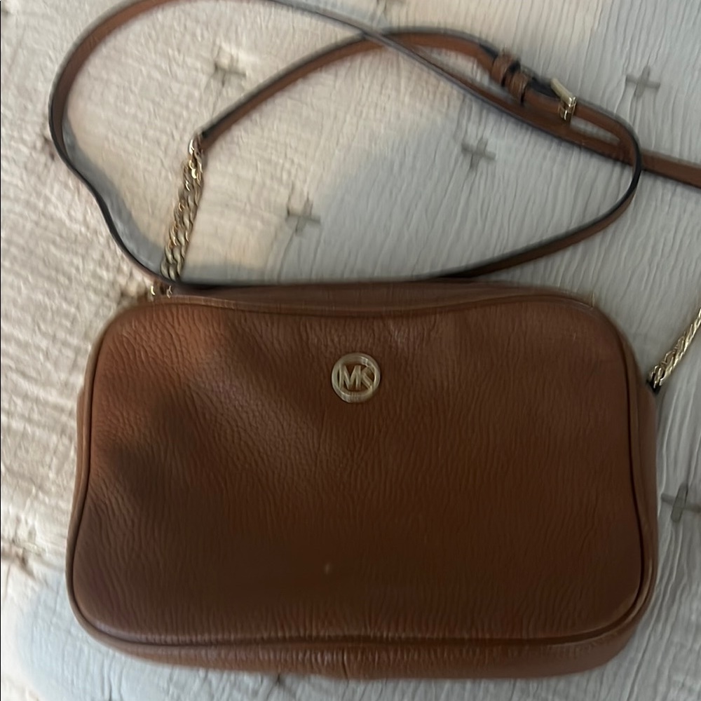 Michael Kors Brown Leather Crossbody Bag with Gold Hardware